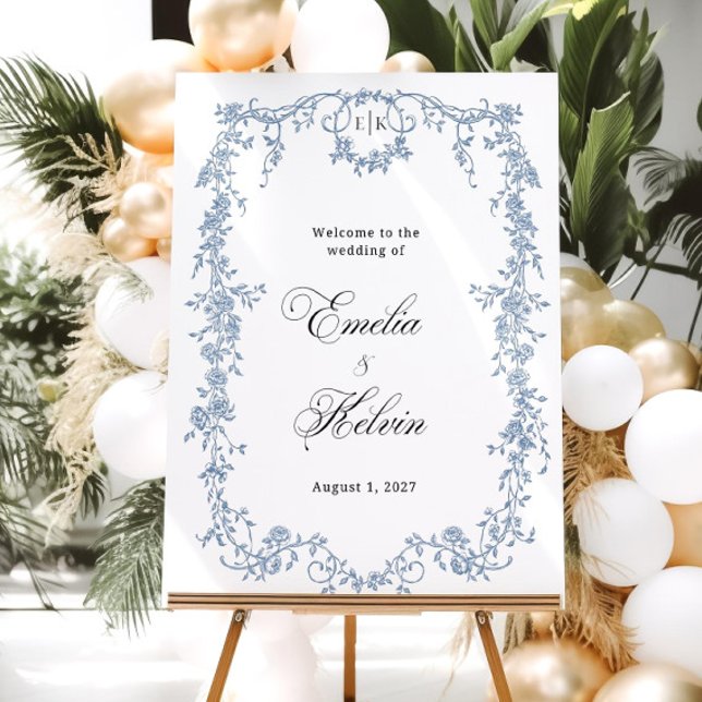 Blue Floral Chinoiserie Wedding Welcome Sign Garde (Creator Uploaded)