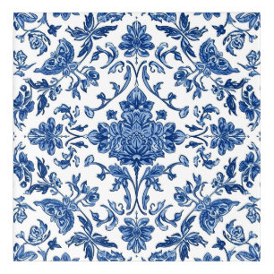 Blue Floral Chinoiserie White Watercolor Acrylic Print
