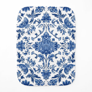 Blue Floral Chinoiserie White Watercolor Baby Burp Cloth