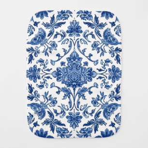 Blue Floral Chinoiserie White Watercolor Baby Burp Cloth