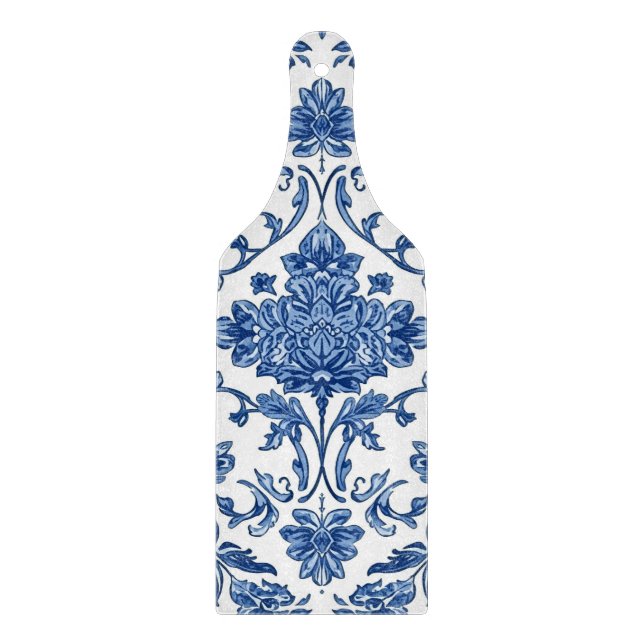 Blue Floral Chinoiserie White Watercolor Cutting Board (Front)