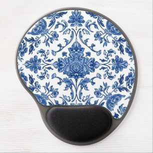 Blue Floral Chinoiserie White Watercolor Gel Mouse Pad