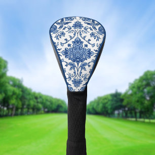 Blue Floral Chinoiserie White Watercolor Golf Head Cover