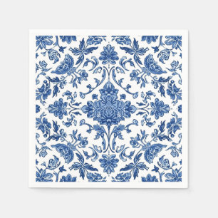 Blue Floral Chinoiserie White Watercolor Napkins