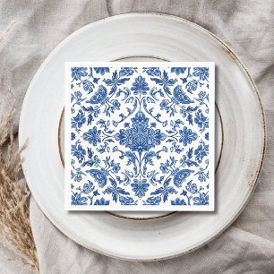 Blue Floral Chinoiserie White Watercolor Napkins