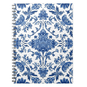 Blue Floral Chinoiserie White Watercolor Notebook