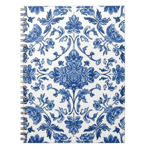 Blue Floral Chinoiserie White Watercolor Notebook