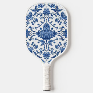 Blue Floral Chinoiserie White Watercolor Pickleball Paddle