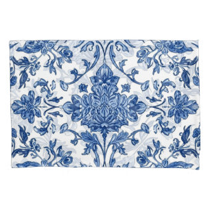 Blue Floral Chinoiserie White Watercolor Pillow Case