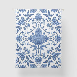 Blue Floral Chinoiserie White Watercolor Sheer Curtains