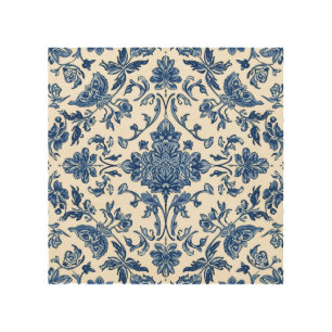 Blue Floral Chinoiserie White Watercolor Wood Wall Art