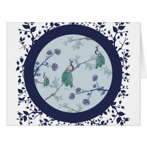 Blue Floral Chinoiseries with Peacocks