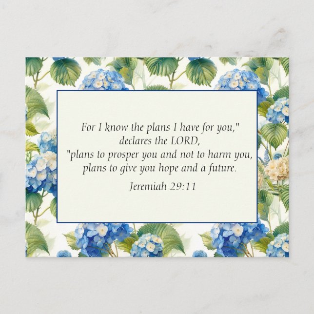 Blue Floral Christian Bible God's Plans  Postcard (Front)
