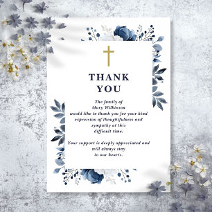 Blue Floral Christian Celebration Of Life Funeral Thank You Card