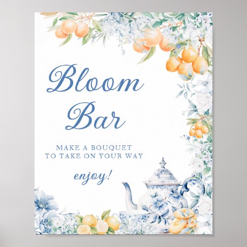 Blue Floral Citrus Theme Bloom Bar Poster