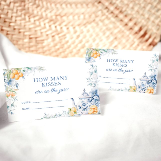 Blue Floral Citrus Theme How Many Kisses Game Enclosure Card (Creator Uploaded)