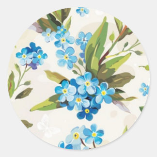 Blue Floral Classic Round Sticker