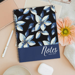 Blue Floral Classy Stylish Minimal Notebook