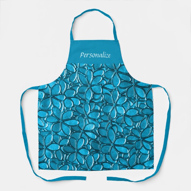 Blue Floral Cluster Flower Petal Pattern Apron (Front)