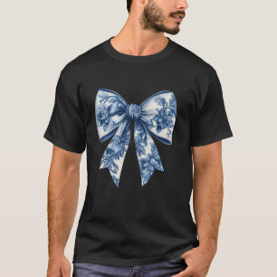 Blue Floral Coquette Bow Chinoiserie Christmas Gir T-Shirt