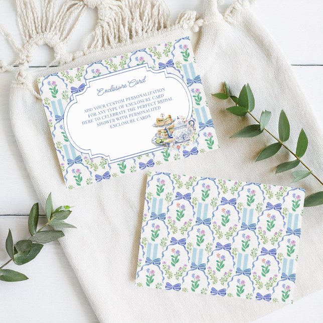 Blue Floral Coquette Tea Party Bridal Shower Enclosure Card (Creator Uploaded)