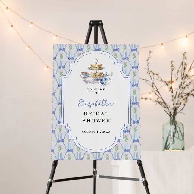 Blue Floral Coquette Tea Party Bridal Shower Foam Board (In Situ (Stand))