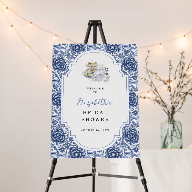 Blue Floral Coquette Tea Party Bridal Shower Foam Board (In Situ (Stand))