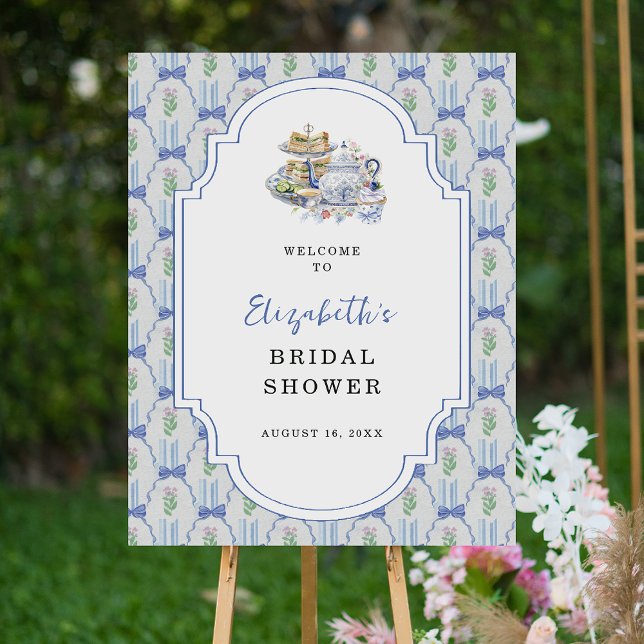 Blue Floral Coquette Tea Party Bridal Shower Foam Board (Creator Uploaded)