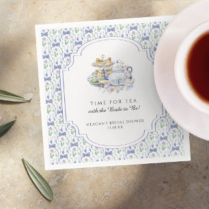 Blue Floral Coquette Tea Party Bridal Shower Napkins