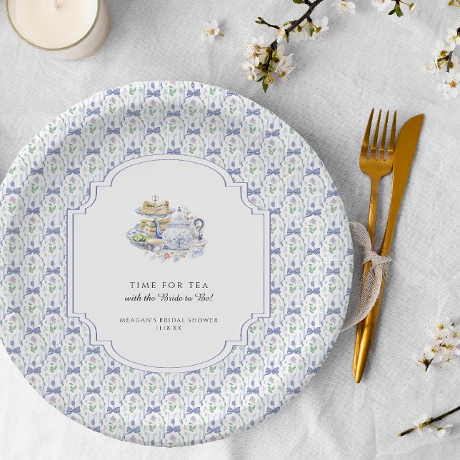 Blue Floral Coquette Tea Party Bridal Shower Paper Plates (Creator Uploaded)