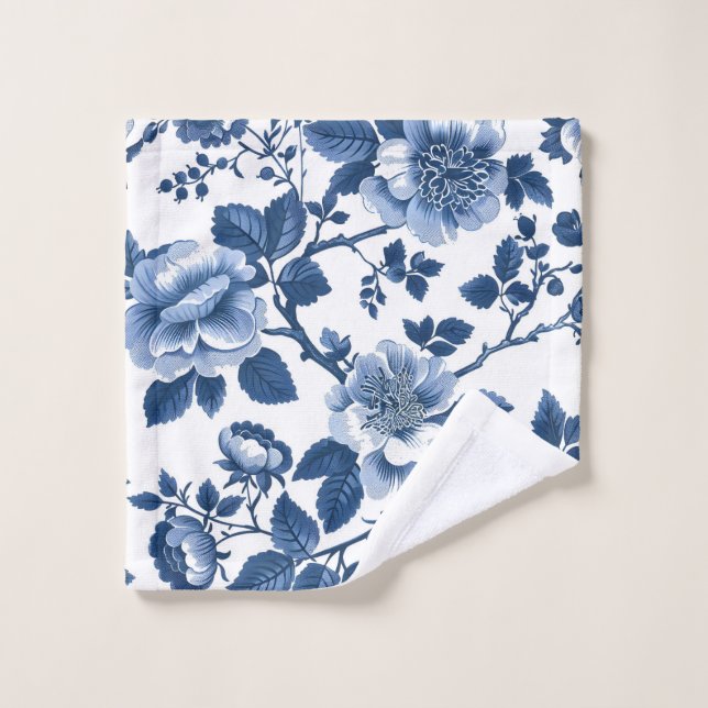 Blue Floral Cottage Garden Bath Towel Set (Wash Cloth)