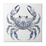 Blue Floral Crab Ceramic Tile<br><div class="desc">This ceramic tile is shown with a lovely blue floral crab art print.
Small size shown.</div>