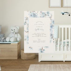 Blue Floral Cream Baby Shower Invitation