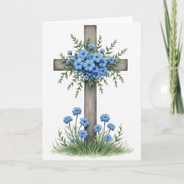 Blue Floral Cross Art Card (Front)