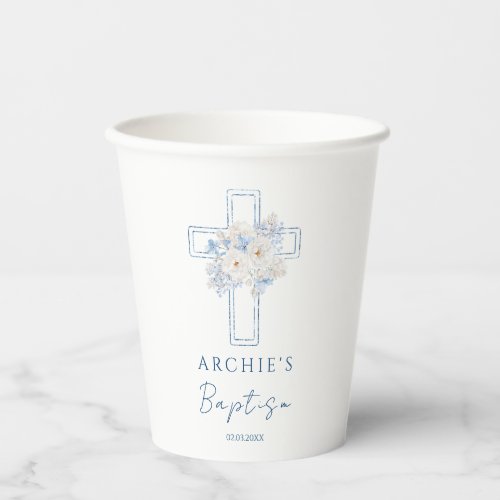 Blue Floral Cross Baptism
