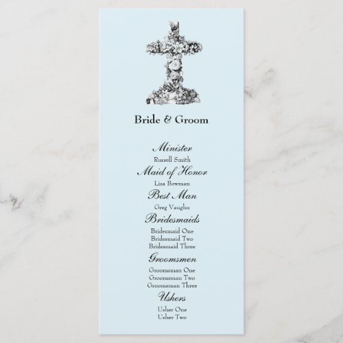 Blue Floral Cross Christian Wedding Program