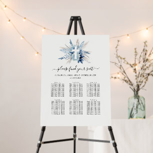  blue floral cross first communion seating chart foam board