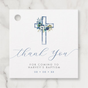 Blue Floral Cross Thank You Favor Tags