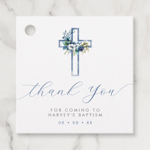 Blue Floral Cross Thank You Favor Tags