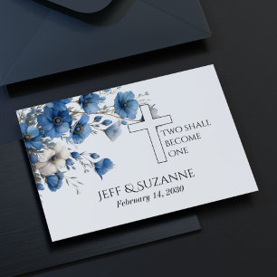 Blue Floral Cross Two Become One Wedding  Save The Date