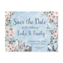 Blue Floral & Crystals Wedding Save the Date