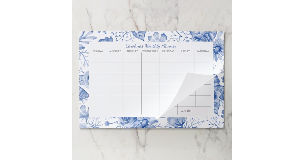 Weekly calendar watercolor floral large paper pad