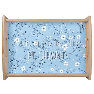 Blue Floral Custom Mahjong Personalized Serving Tray