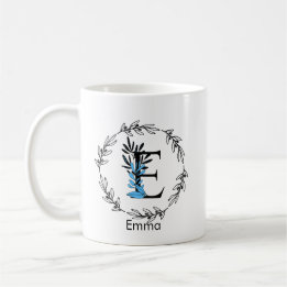 Blue Floral Custom Monogram - Letter E Coffee Mug