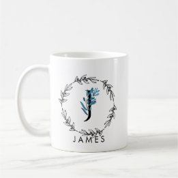 Blue Floral Custom Monogram - Letter J Coffee Mug