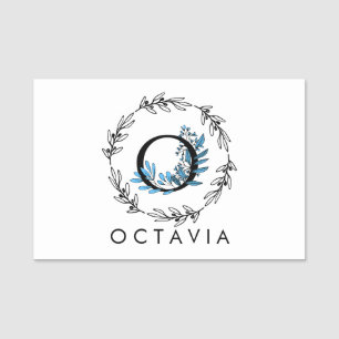Blue Floral Custom Monogram - Letter O Name Tag