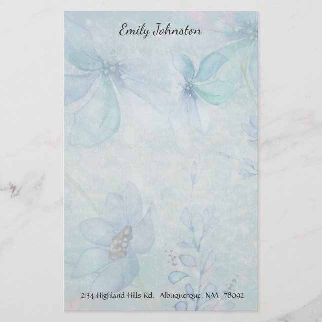 Blue Floral Custom Stationery (Front)