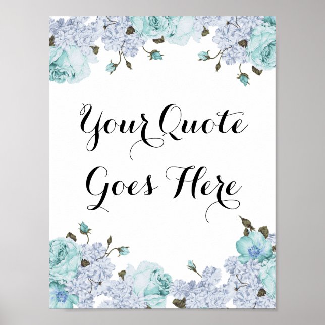 Blue Floral Customizable Poster Print (Front)