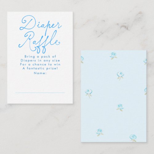 Blue Floral Cute Diaper Raffle Baby Shower Tickets Enclosure Card