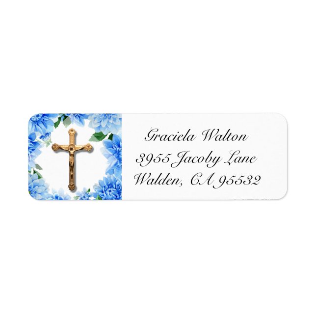 Blue Floral | Dahlias | Crucifix Label (Front)